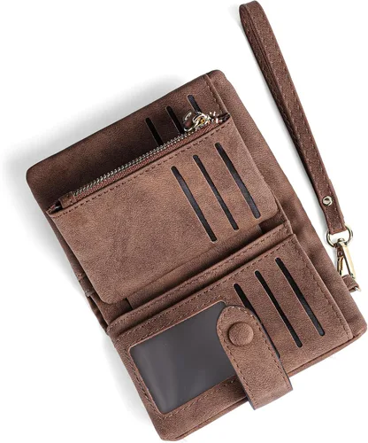 Miniatura 8 de RNIEGA Cartera pequeña de cuero plegable para mujer, con bloqueo RFID, con tarjetero y ventana de identificación, monedero