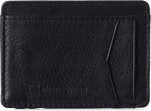 Alpine Swiss Cartera minimalista con bolsillo frontal de Oliver RFID para hombre, de piel, viene en una caja de regalo, Negro -, Talla única,