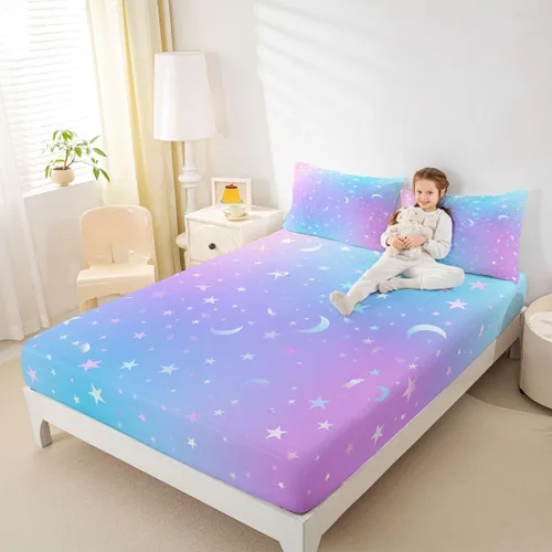Miniatura 3 de Sábana bajera de galaxia tamaño individual, juego de ropa de cama con purpurina degradado para niños, niñas, niños y mujeres, decoración