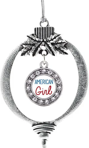 Miniatura 8 de Inspired Silver - Bonita bandera estadounidense - Adorno de Navidad plateado - Adorno de árbol de Navidad con dije circular con circonita cúbica