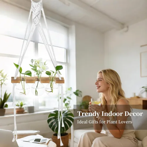 Miniatura 5 de Glasseam Estaciones de propagación de macramé colgantes: jarrones de propagación de vidrio para ventanas de pared para plantas hidropónicas