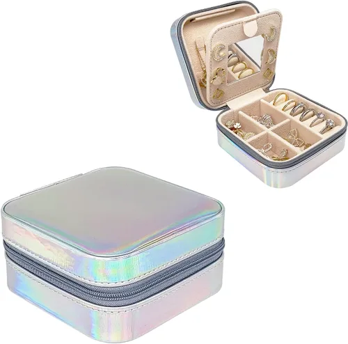 Small Jewelry Box with mirror, Portable Mini Travel Jewelry Case Storage Organizer, PU Leather Double Layer Jewellery Organizer for Women and Girls
