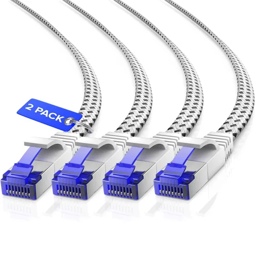 Miniatura 10 de Cable Ethernet Cat 7 de 1.5 pies, con un diseño plano que ahorra espacio, cable de conexión de Internet y red LAN de alta velocidad, conectores