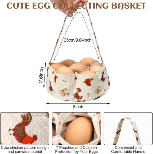 Miniatura 2 de 2 piezas de delantal de recolección de huevos, cesta de recolección de huevos de pollo con 7 bolsas de huevos frescos con 15 bolsillos