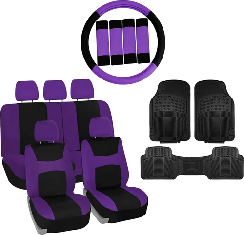 Miniatura 17 de Fundas para asientos FH GROUP FH-FB030115 de tela liviana y aireada, con división para airbag, set combinado menta/negro: funda de volante, Beige