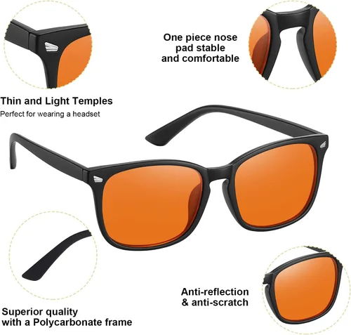 Miniatura 3 de Okany Lentes con bloqueo de luz azul para juegos y sueño, lentes de doble lente ámbar para día y noche roja, bloquean el 99% de la luz azul