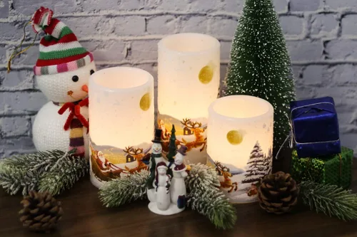 Miniatura 2 de GenSwin Velas sin llama de Papá Noel de Navidad parpadeantes que funcionan con pilas, con temporizador, velas LED de cera real, luz cálida, muñeco