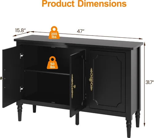 Miniatura 2 de RoyalCraft Buffet Cabinet with Storage, Mid-Century Modern Sideboard with 3 Doors, Painted Coffee Bar Table with Adjustable Shelves, Credenza for