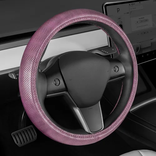 Miniatura 31 de Carbella Funda de volante suave de piel sintética trenzada negra, tamaño estándar de 15 pulgadas, se adapta a la mayoría de vehículos, funda mullida