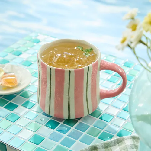 Miniatura 15 de Taza de café de cerámica a cuadros retro de 16 onzas, mango extragrande, apta para microondas, taza de té con patrón vintage para el hogar, oficina
