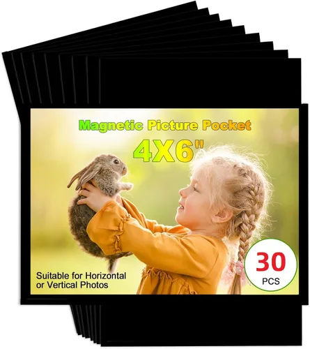 Miniatura 13 de Marco de Fotos Magnético Negro CHUNNIAO 4X6 para Refrigerador, Fundas de Imanes de Fotos Negro 4X6" 10PCS