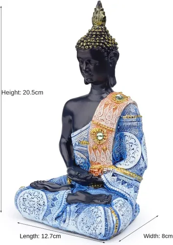Miniatura 8 de Escultura meditadora de Buda Polystone, estatuas de Buda pintadas a mano, estatuas de Buda para el hogar, decoración de meditación, decoración Azul