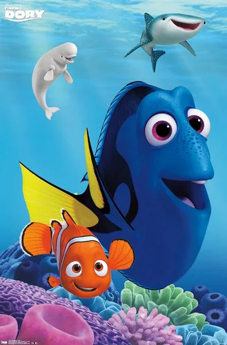 Miniatura 9 de Trends International Disney Pixar Finding Dory - Póster de pared de Dory, 14.725 x 22.375 pulgadas, versión enmarcada de madera de granero