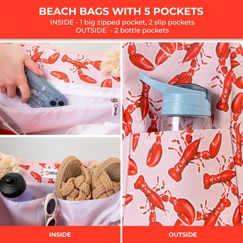 Miniatura 6 de SHYLERO La bolsa de playa y la bolsa de piscina tiene bolsa hermética, cierre magnético a presión. La bolsa de playa es repelente al agua.