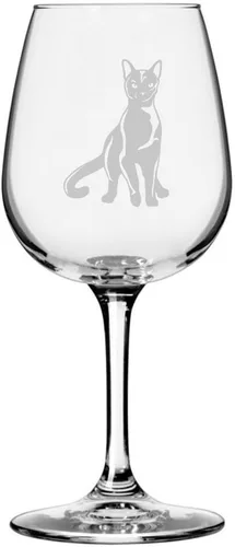 Miniatura 195 de Copa de vino de 12.75 onzas con temática de gato abisinio grabada para todo uso