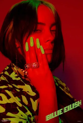 Miniatura 6 de Scorpio Posters Billie Eilish - Rojo - Licencia oficial - Mini póster - 11 x 17 pulgadas - con soporte para póster de madera negra