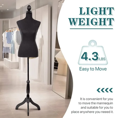 Miniatura 5 de Maniquí femenino Torso vestido forma maniquí cuerpo vestido modelo con soporte de trípode, 60-67 pulgadas altura ajustable mujer cuerpo torso