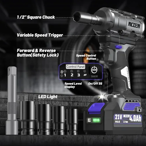 Miniatura 6 de Llave de Impacto Inalámbrica 850Nm de 1/2 Pulgada Compatible con Batería de 18V de Makita, Alto Torque 628Pies/lbs, Velocidad Variable con Batería
