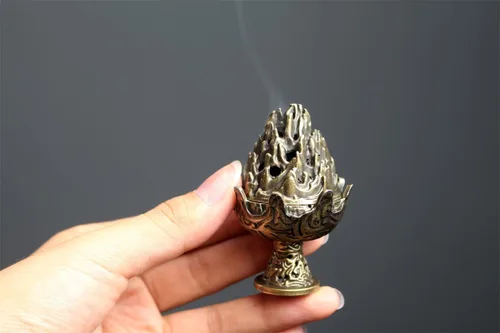 Miniatura 9 de Mini quemador de incienso de aleación en polvo, quemador de incienso Boshan, quemador de incienso budista chino, quemador de incienso para horno