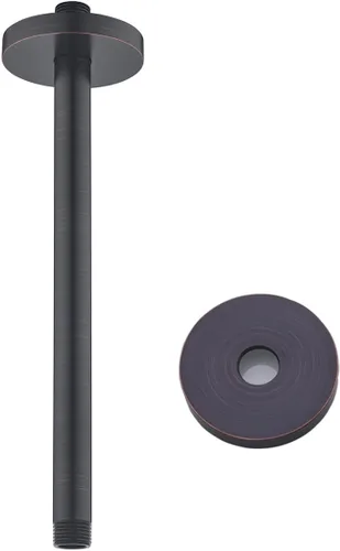 Miniatura 48 de Brazo de ducha montado en el techo de 4 pulgadas, extensión de cabezal de ducha negro mate con escudo único a juego, conexión estándar de 1/2