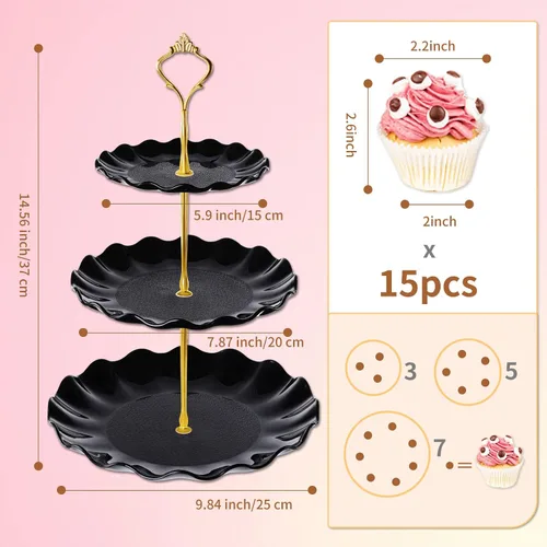 Miniatura 3 de BACUTHY Soporte para magdalenas de 3 niveles, toalla de soporte para pastel de plástico con bandeja de servicio escalonada para magdalenas, donuts