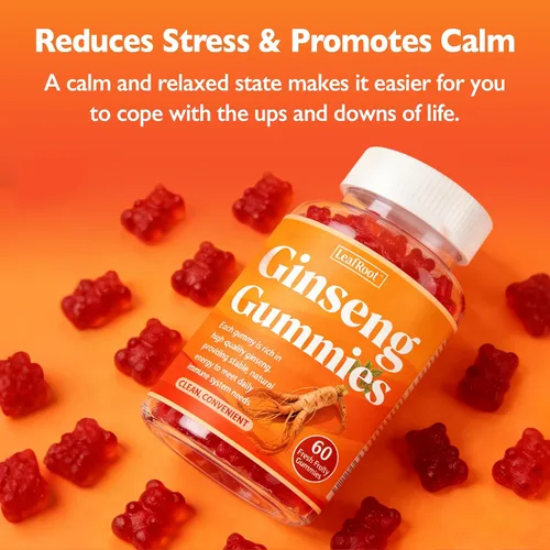 Miniatura 5 de Gomitas de ginseng asiático, raíz de ginseng rojo Panax para hombres y mujeres, energía, memoria e inmunidad, 1500 mg, 60 masticables con sabor a