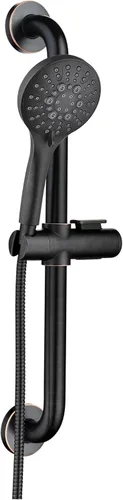 Miniatura 10 de BRIGHT SHOWERS Juego de barra deslizante de acero inoxidable con barra de agarre compatible con Ada, ducha de mano de 5 rociadores con kit de barra