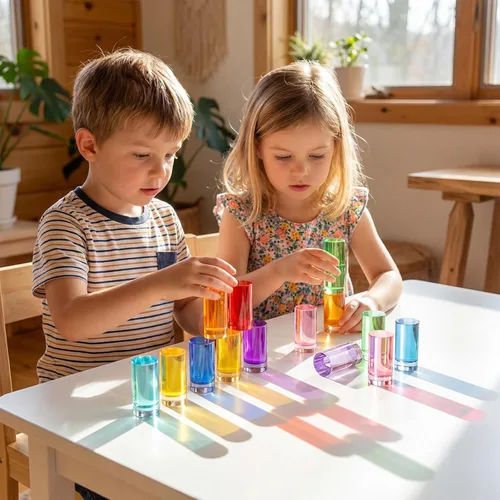 Miniatura 6 de Meooeck 10 unidades de bloques de gemas acrílicas de colores, arco iris translúcido, apilable, juguete sensorial de tren con caja de almacenamiento