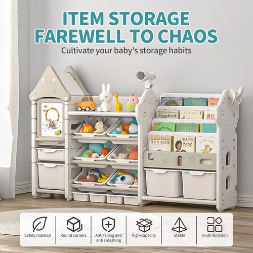 Miniatura 3 de UNICOO® Magic Castle - Organizador de almacenamiento y estantería de juguetes para niños con 14 cubos fáciles de tirar, material de polietileno
