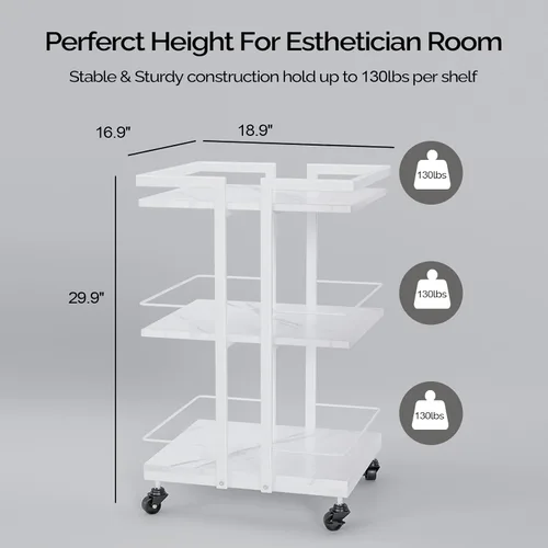 Miniatura 9 de Carrito de salón con ruedas con tres bandejas, carrito de almacenamiento esteticista para masaje faciales, tatuaje, balneario de belleza