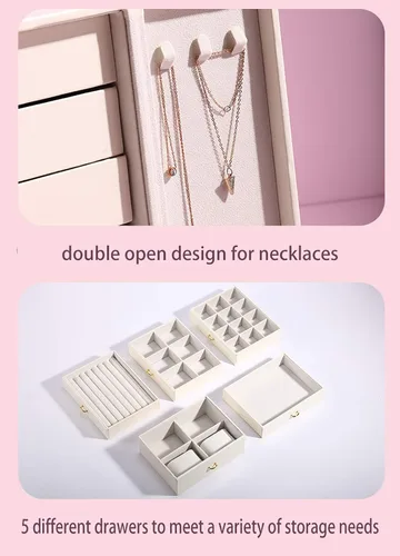 Miniatura 8 de AOSIFIEL Joyeros organizadoresestuche grande de pie con 5 cajones, regalo para mujeres, adolescentes, niñas, niños, gran joyeríasoporte de cuero