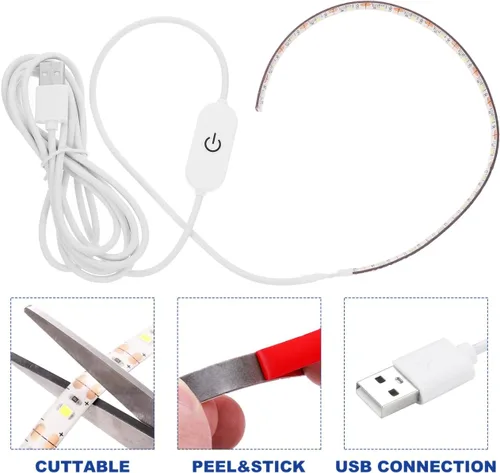 Miniatura 5 de Tira de luz LED autoadhesiva blanca fría para máquina de coser, 6.6 ft, 5 V, USB 6500 K