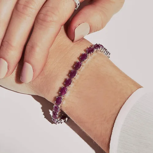 Miniatura 3 de Ross-Simons Pulsera de tenis rubí de plata de ley de 16 quilates