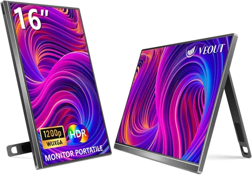 Veout Monitor portátil de 16 pulgadas para laptop, pantalla externa de viaje FHD IPS de 1920 x 1200P, doble USB-C y mini-HDMI, filtro de luz azul