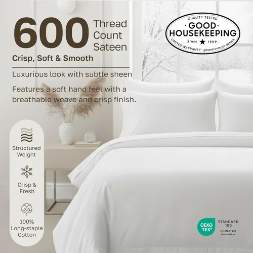 Miniatura 3 de California Design Den Juego de sábanas de lujo tamaño King - 100% algodón, 600 número de hilos, sábanas King de bolsillo profundo, ropa de cama