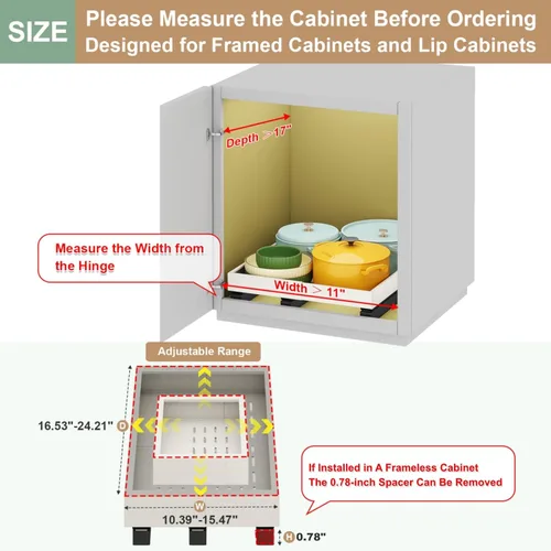 Miniatura 2 de Organizador de Gabinete Extraíble, Ancho Expandible (28 cm-41 cm), Profundidad (43 cm-61 cm) con 3 Carriles, Cajones Deslizantes, Estantes Blanco