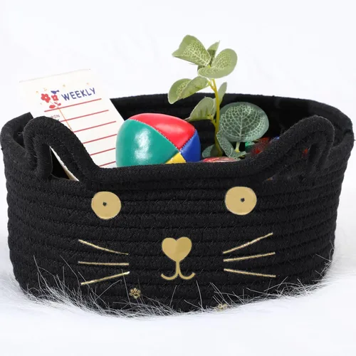 Miniatura 11 de Zopeal Cesta de almacenamiento tejida para gatos, organizador tejido con orejas, juguete decorativo de Navidad para mascotas, bonita canasta