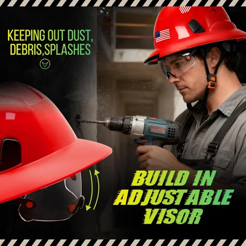 Miniatura 3 de Cascos De Construcción de ala completa Cascos de seguridad aprobados por OSHA con visera transparente - Casco de seguridad de construcción ventilado