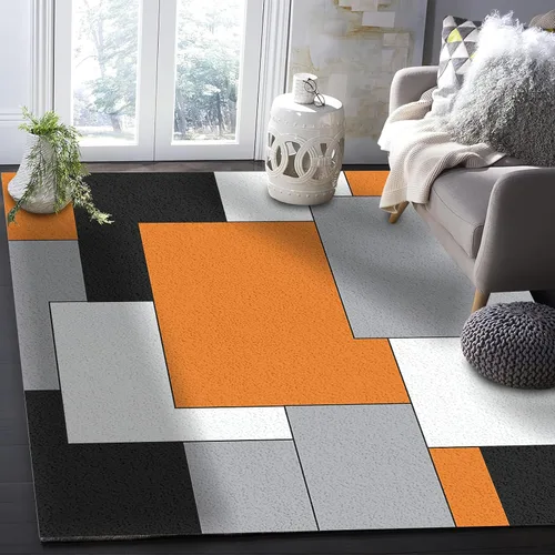 Miniatura 17 de Alfombra de área estampada azul, retro, envejecida, antideslizante, para interiores, sala de estar, lavable a máquina, transpirable para sala