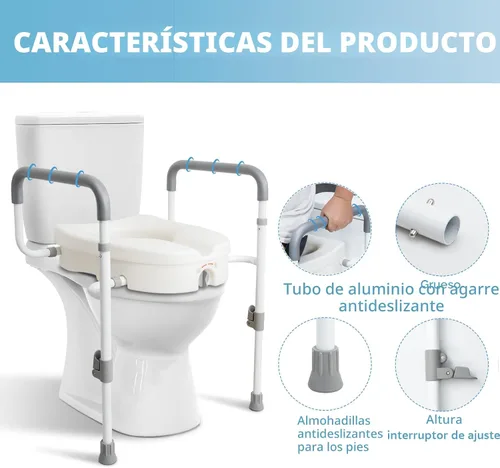 Miniatura 4 de WeHwupe Asiento de inodoro elevado con asas para ancianos – Elevadores de asiento de inodoro para personas mayores con brazos acolchados ajustables