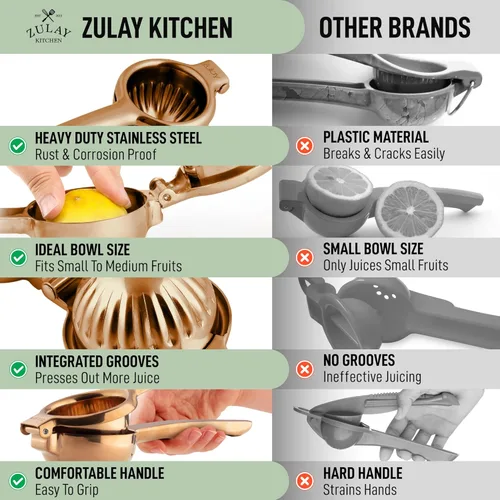 Miniatura 8 de Zulay - Exprimidor de limón extra grande de acero inoxidable, fácil de apretar y resistente, exprimidor de limón, exprimidor ergonómico de cítricos