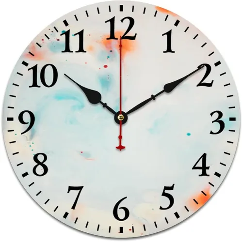 Relojes de pared de madera de 12 pulgadas con piedra de mármol blanco, relojes de pared para interiores, sin tictac, dibujo de números arábigos,