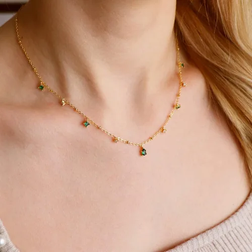 Miniatura 2 de Delicado collar de oro para mujer, chapado en oro con circonita cúbica gota satélite collar de cadena para mujer