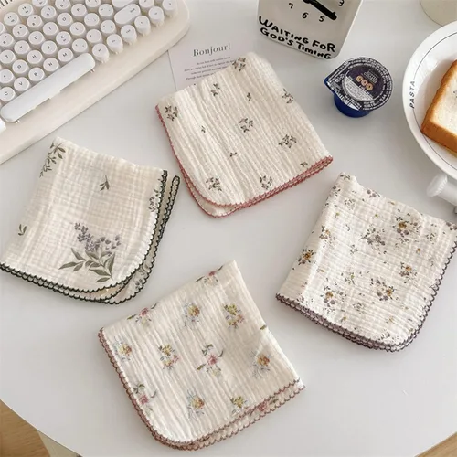 Miniatura 3 de BuLuTu - Paños de limpieza reutilizables 100% algodón muselina para cocina, 4 unidades, paños de cocina con estampado floral dulce, paños de esponja