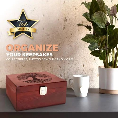 Miniatura 6 de Blake & Lake Tree of Life - Caja decorativa de madera grande, caja de recuerdos de madera con tapa con bisagras y pestillo de metal, cajas