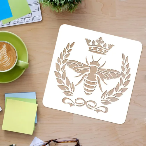 Miniatura 3 de FINGERINSPIRE Plantilla de corona de laurel de abejas de 11.8 x 11.8 pulgadas de plástico con hojas de Gingko para dibujar plantillas para pintar