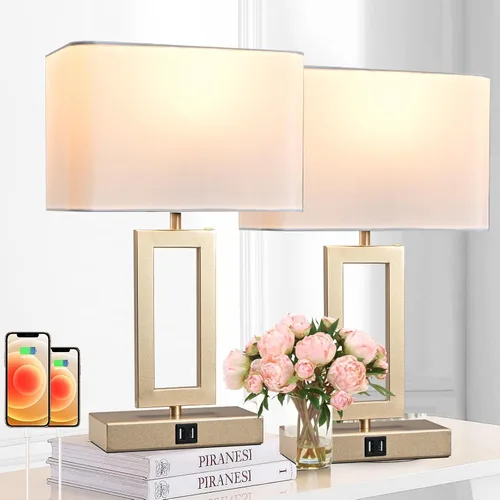 Miniatura 10 de BrightWe Juego de 2 lámparas de mesa para dormitorio, lámparas de mesa de control táctil con 2 puertos USB, lámparas de mesita de noche regulables