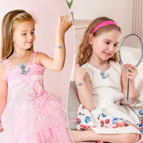 Miniatura 4 de Precioso juego de joyas de gato con diamantes de imitación arcoíris para niñas, collar con colgante para niña, pulsera para niña, regalo de joyería