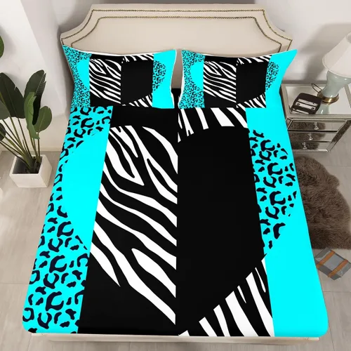 Miniatura 9 de Manfei Leopard Print Fitted Sheet Twin Size,Blue Brown Black Stripes Bedding Set 2pcs,Wild Animal Cheetah Skin Bed Sheets with 1 Pillowcase,Kids