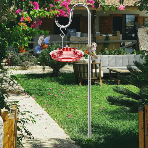 Miniatura 2 de COCONUT Gancho de pastor de 62 pulgadas, gancho de pastor de acero inoxidable con base de 5 puntas ajustable, soporte de jardín para colgar
